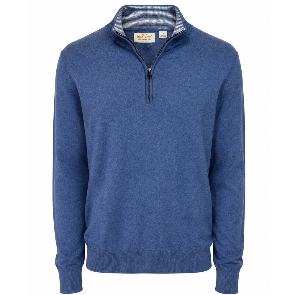 Weatherproof Vintage Striped Neck Regular Fit Quarter Zip Sweater Blue Sz M